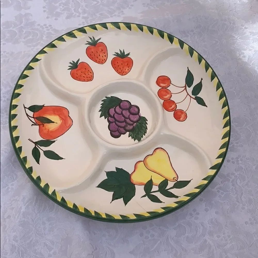 Fruit Inspired Chip And Dip Server Heavy Ceramic 5 Separate Serving Area…
